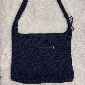 Le Sak Navy Small Crochet Bag Top Handle and Full Zip